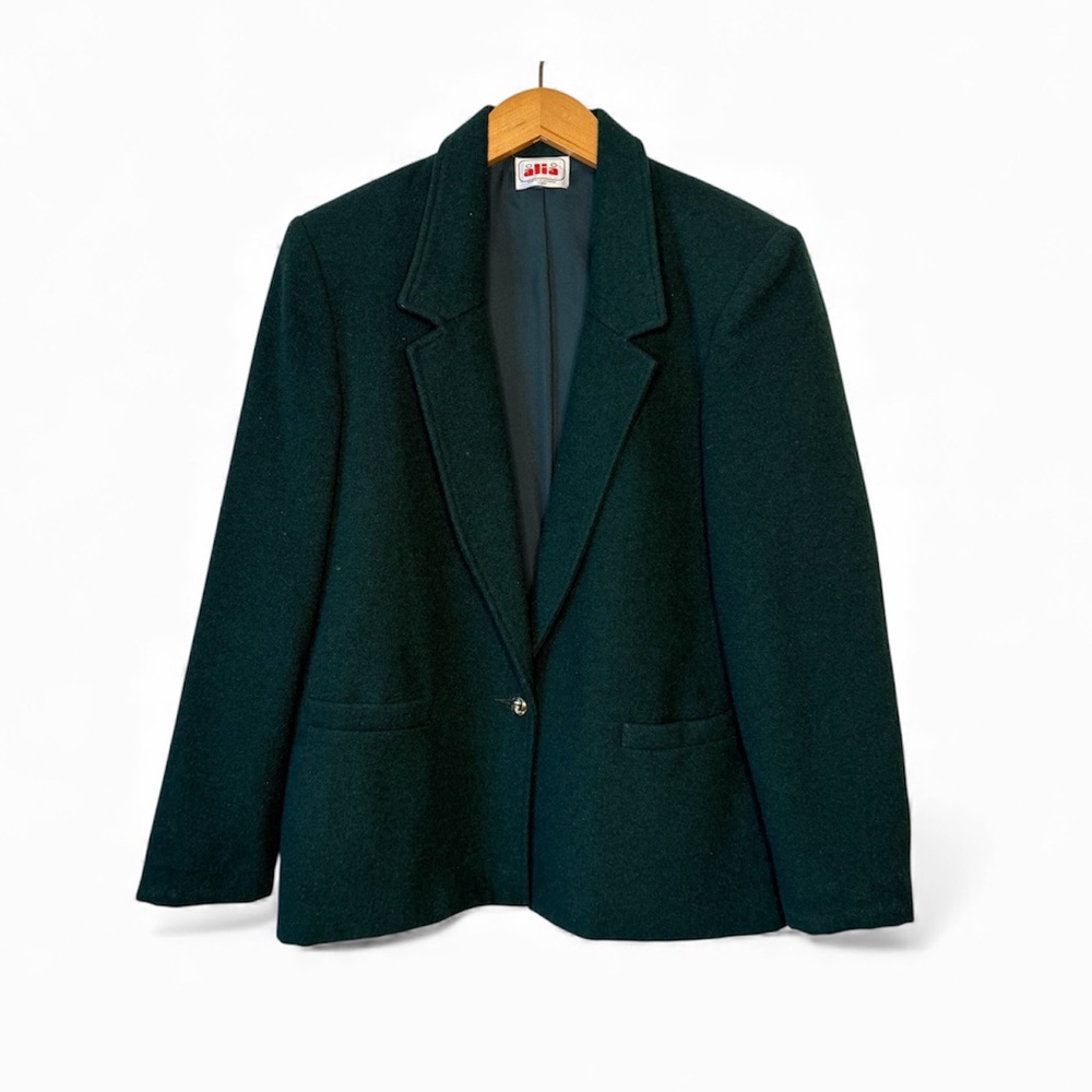 Alia Women's Wool Blend Dark Green Blazer Size 12